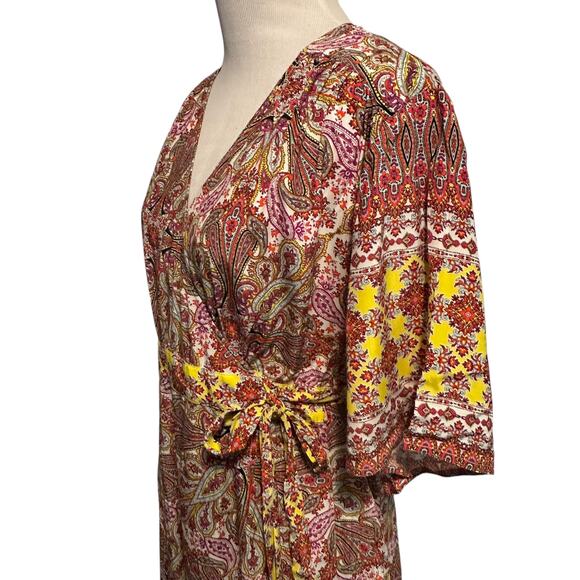 Kachel Mirabelle Midi Wrap Dress Womens Size 10 Petite Floral Paisley Anthro 10P - Picture 3 of 9